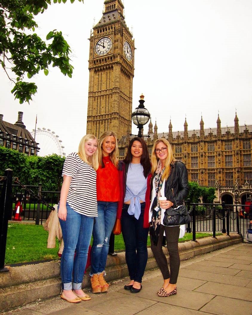 students in london posing on front of big ben