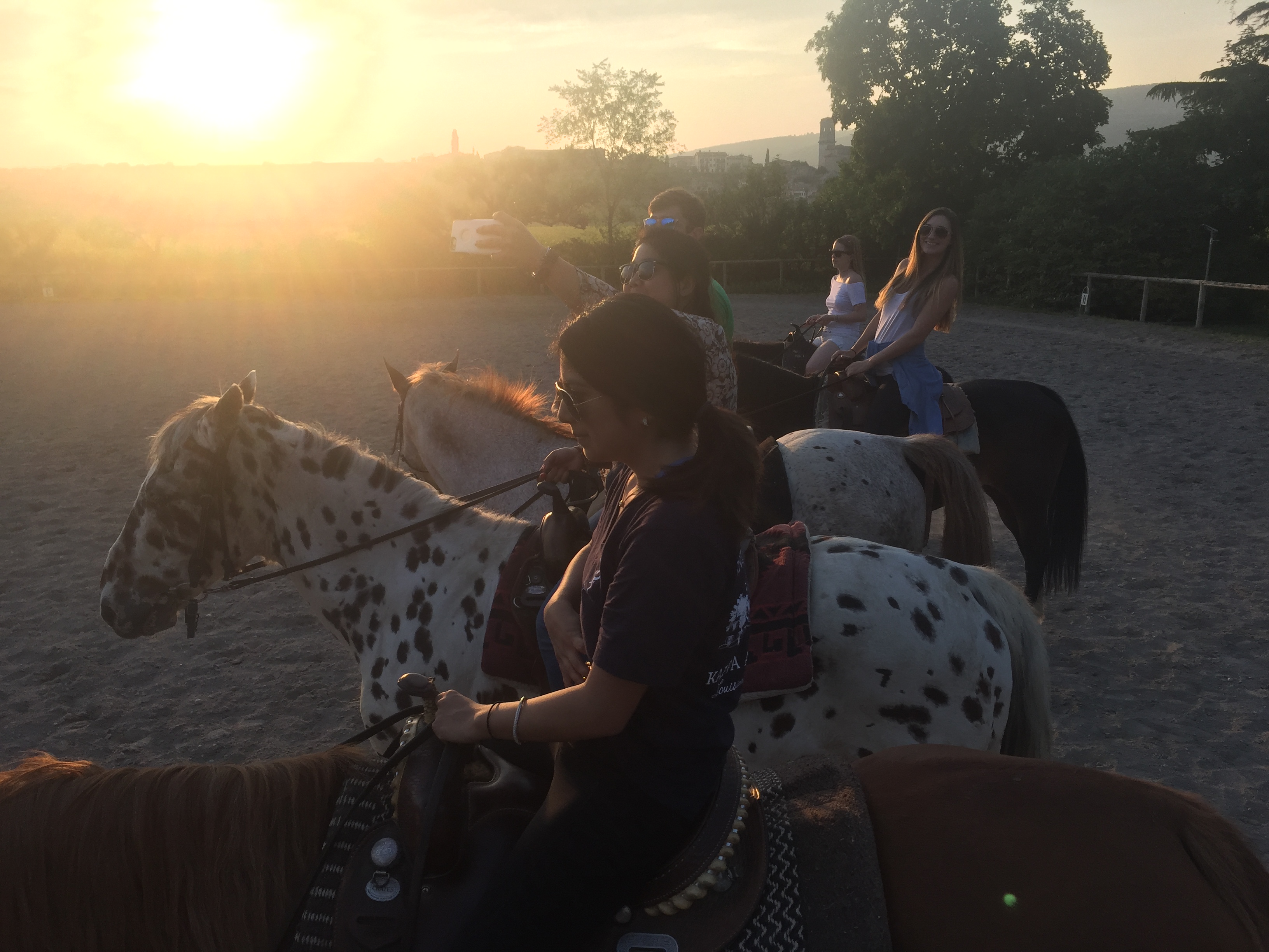horseback riding at dusk