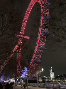approaching the London Eye at night